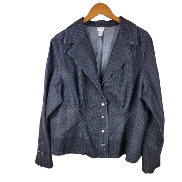 Venezia Denim Jean Jacket Plus size 22 coat Stretch Pinstripe 22W Vintage Y2K - Picture 2 of 5